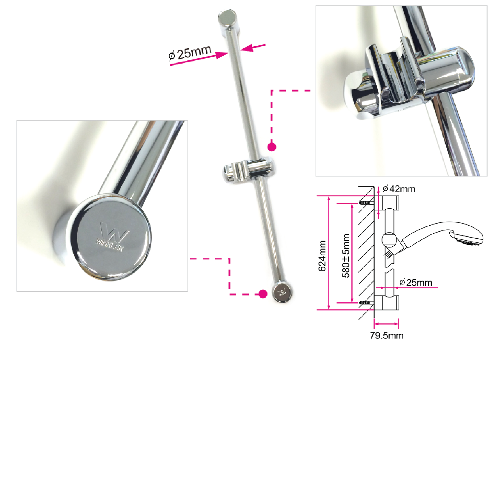 KW2004 KW20 Series (With Sliding Bar) Shower Set Shower Products